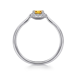Promise Ring - 14K White Gold Citrine and Diamond Halo Promise Ring