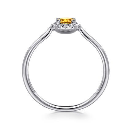 Promise Ring - 14K White Gold Citrine and Diamond Halo Promise Ring