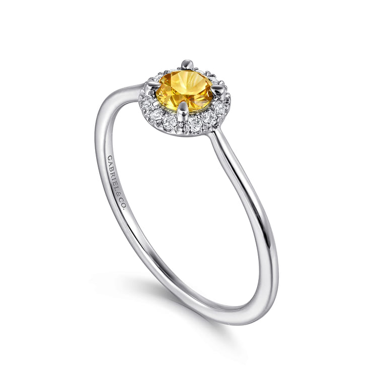 Promise Ring - 14K White Gold Citrine and Diamond Halo Promise Ring - 0.06 ct - Shot 3