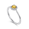 Promise Ring - 14K White Gold Citrine and Diamond Halo Promise Ring - 0.06 ct