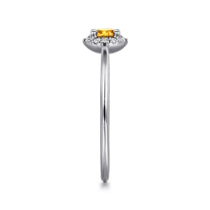 Promise Ring - 14K White Gold Citrine and Diamond Halo Promise Ring