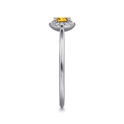 Promise Ring - 14K White Gold Citrine and Diamond Halo Promise Ring