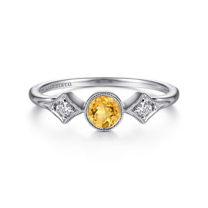 Promise Ring - 14K White Gold Citrine and Diamond Promise Ring
