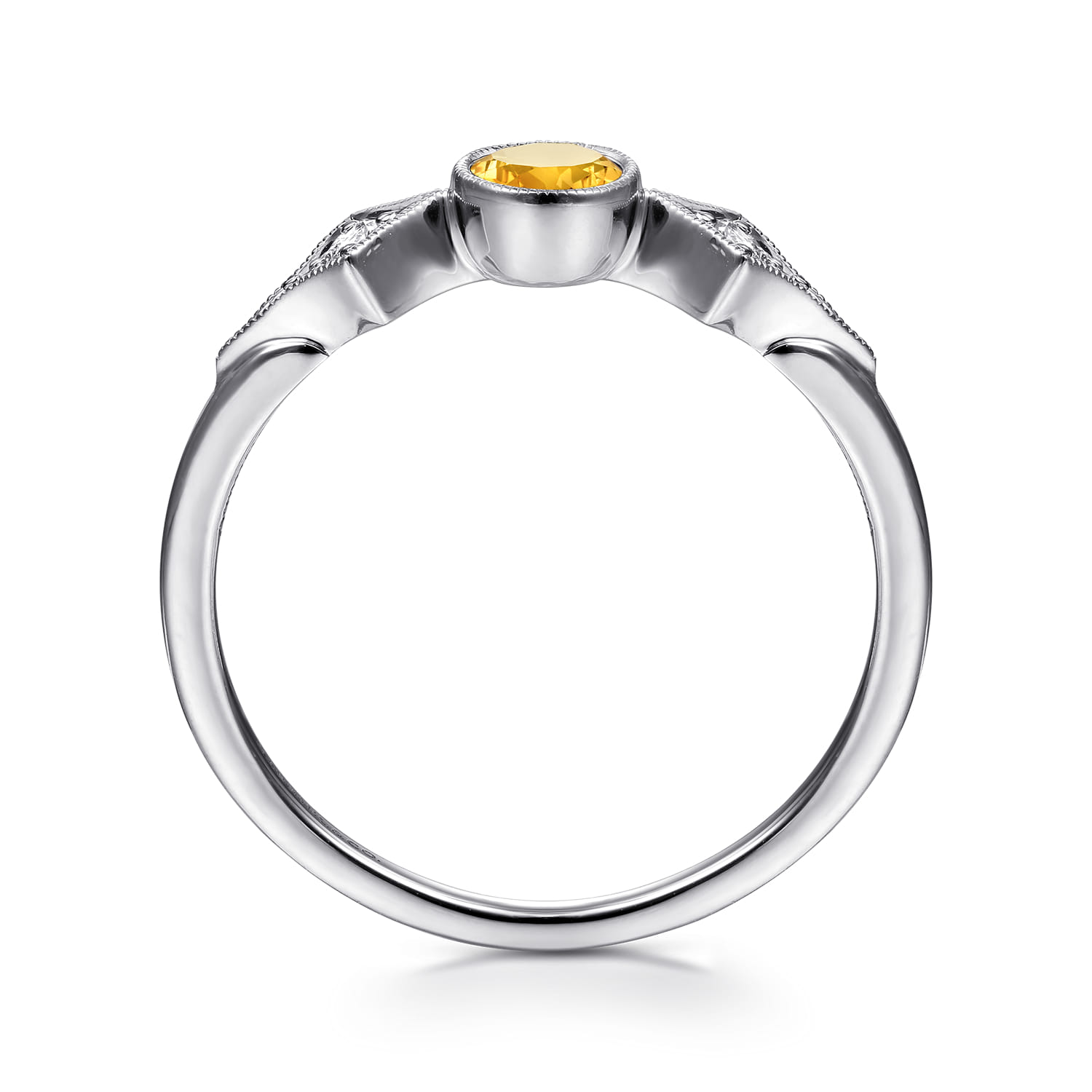 Promise Ring - 14K White Gold Citrine and Diamond Promise Ring - 0.05 ct - Shot 2
