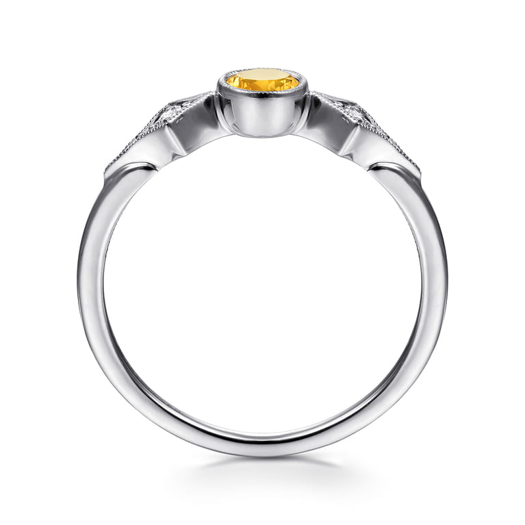 Promise Ring - 14K White Gold Citrine and Diamond Promise Ring - 0.05 ct - Shot 2