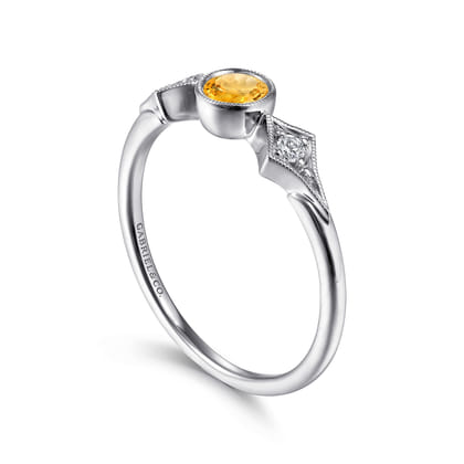 Promise Ring - 14K White Gold Citrine and Diamond Promise Ring