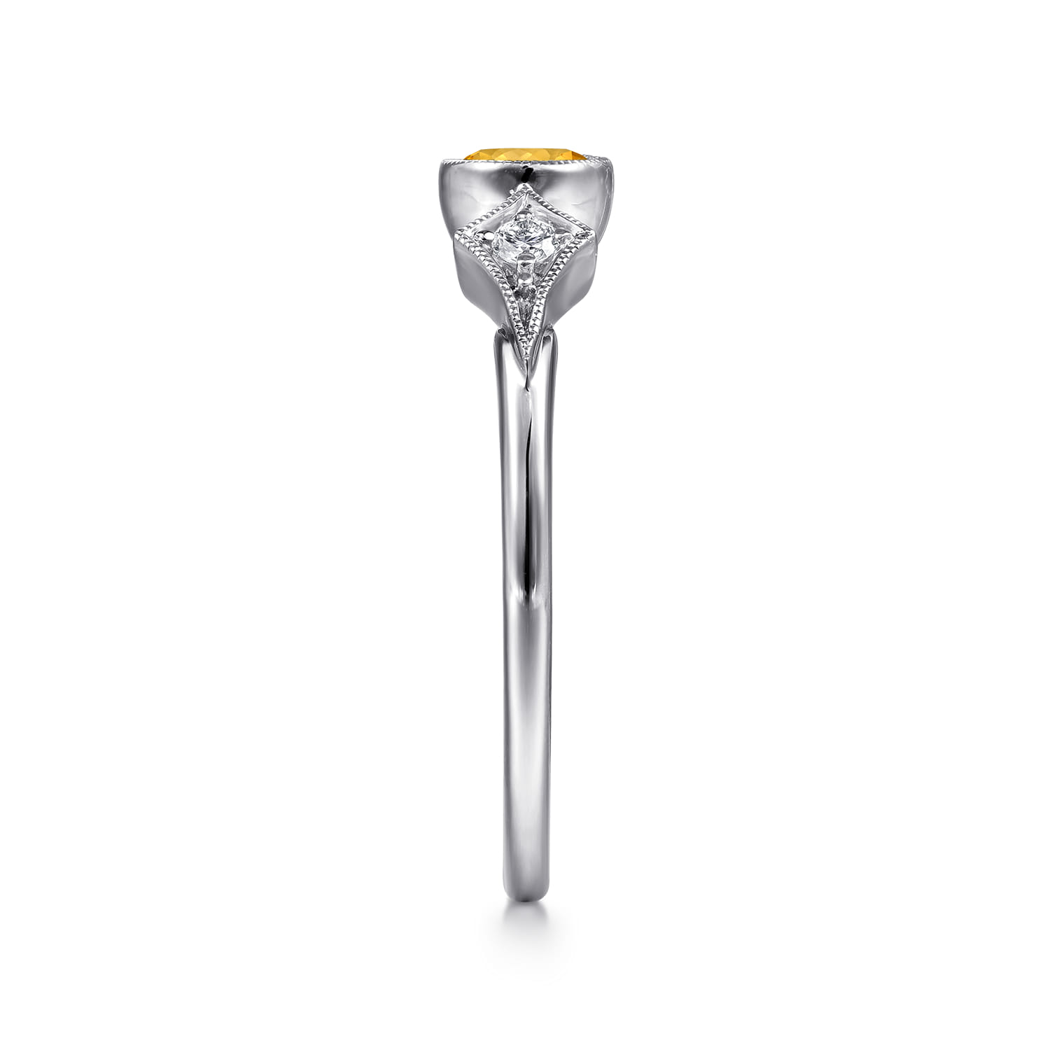 Promise Ring - 14K White Gold Citrine and Diamond Promise Ring - 0.05 ct - Shot 4