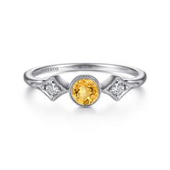 Promise Ring - 14K White Gold Citrine and Diamond Ring