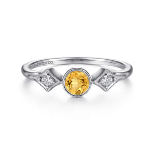 Promise Ring - 14K White Gold Citrine and Diamond Ring