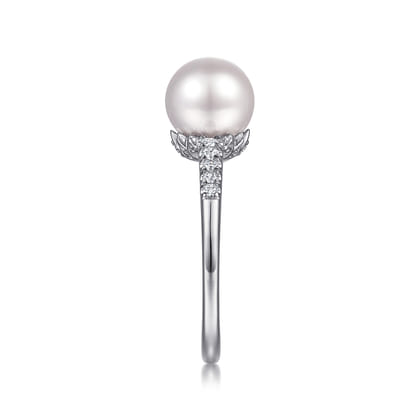 Promise Ring - 14K White Gold Classic Cultured Pearl and Graduate Diamond Promise Ring