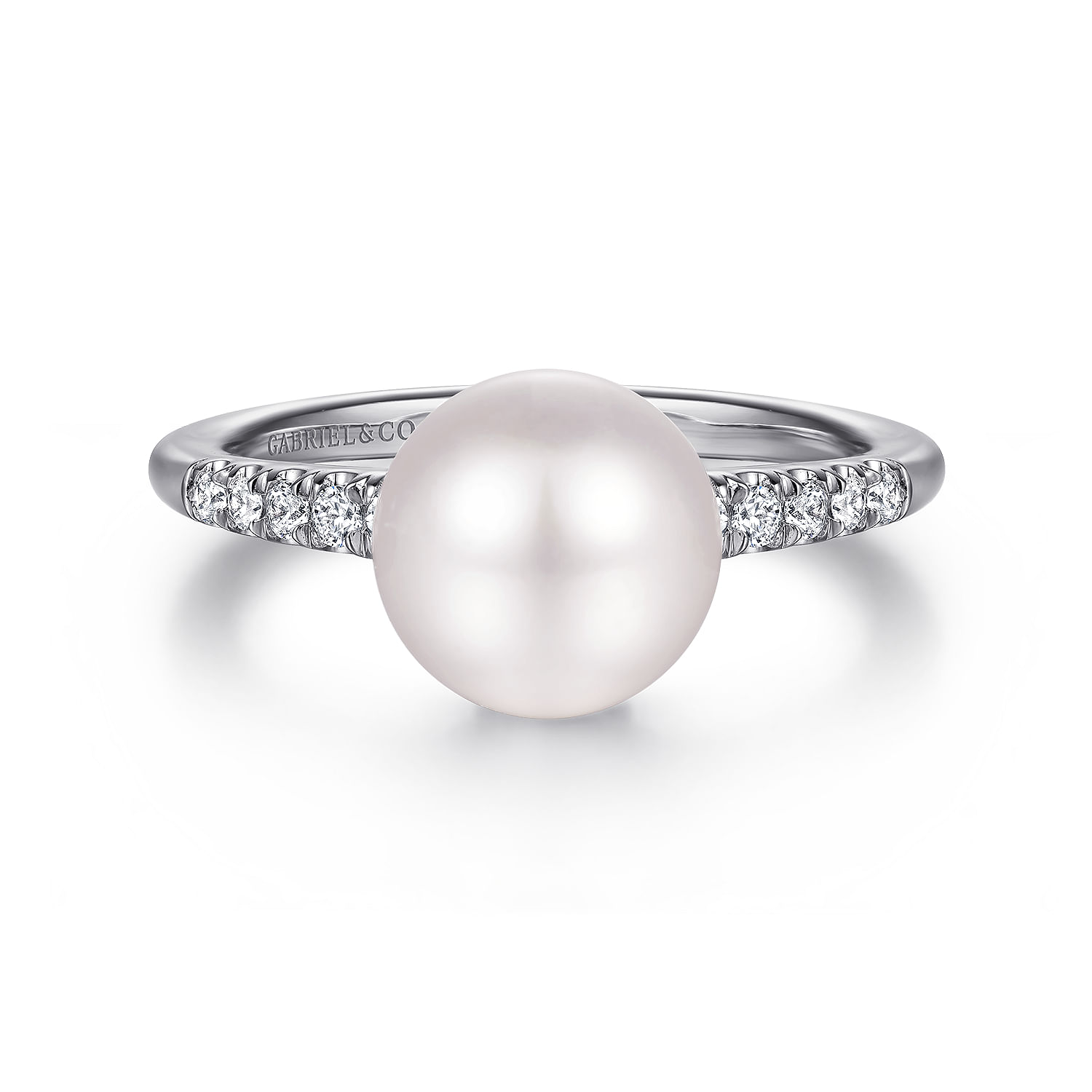 Promise Ring - 14K White Gold Classic Cultured Pearl and Graduate Diamond Ring