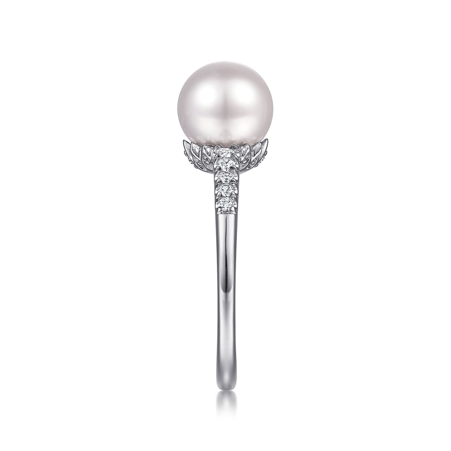Promise Ring - 14K White Gold Classic Cultured Pearl and Graduate Diamond Ring