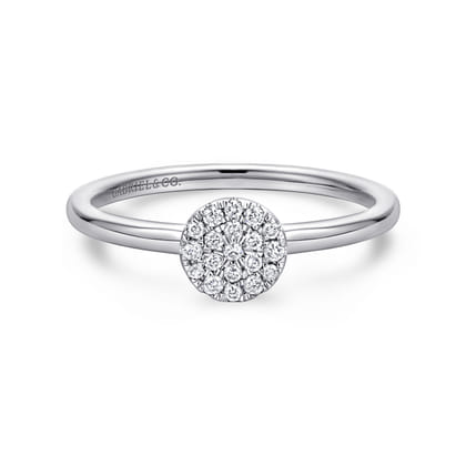 Promise Ring - 14K White Gold Classic Round Diamond Pave Promise Ring