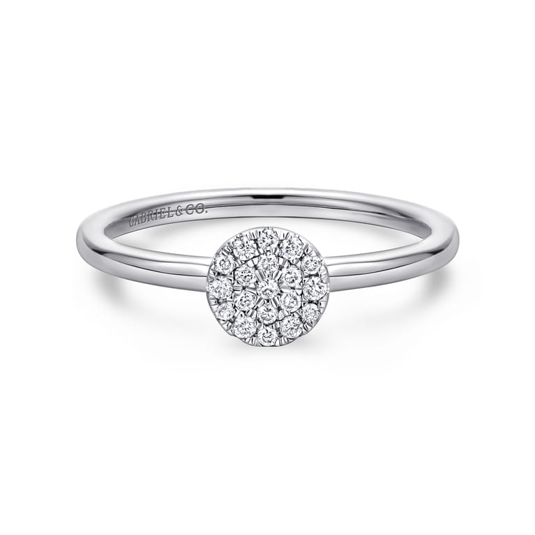 Promise Ring - 14K White Gold Classic Round Diamond Pave Promise Ring - 0.1 ct - Shot 1