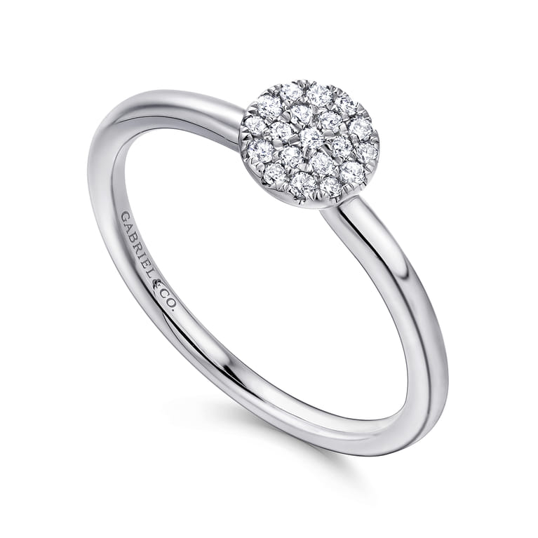 Promise Ring - 14K White Gold Classic Round Diamond Pave Promise Ring - 0.1 ct - Shot 3