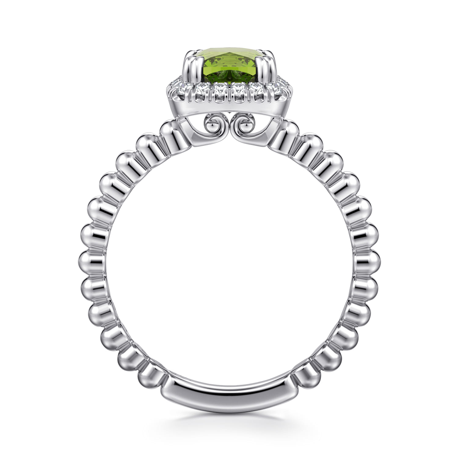 Promise Ring - 14K White Gold Cushion Cut Peridot and Diamond Halo Promise Ring - 0.1 ct - Shot 2