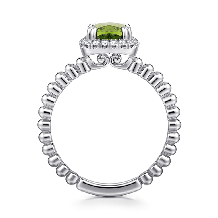 Promise Ring - 14K White Gold Cushion Cut Peridot and Diamond Halo Promise Ring - 0.1 ct - Shot 2