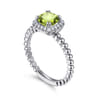 Promise Ring - 14K White Gold Cushion Cut Peridot and Diamond Halo Promise Ring - 0.1 ct