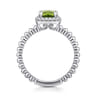 Promise Ring - 14K White Gold Cushion Cut Peridot and Diamond Halo Ring - 0.1 ct