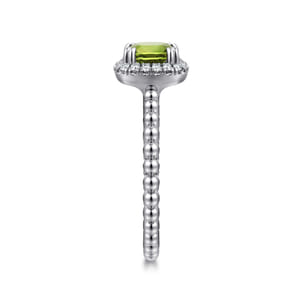 Promise Ring - 14K White Gold Cushion Cut Peridot and Diamond Halo Ring