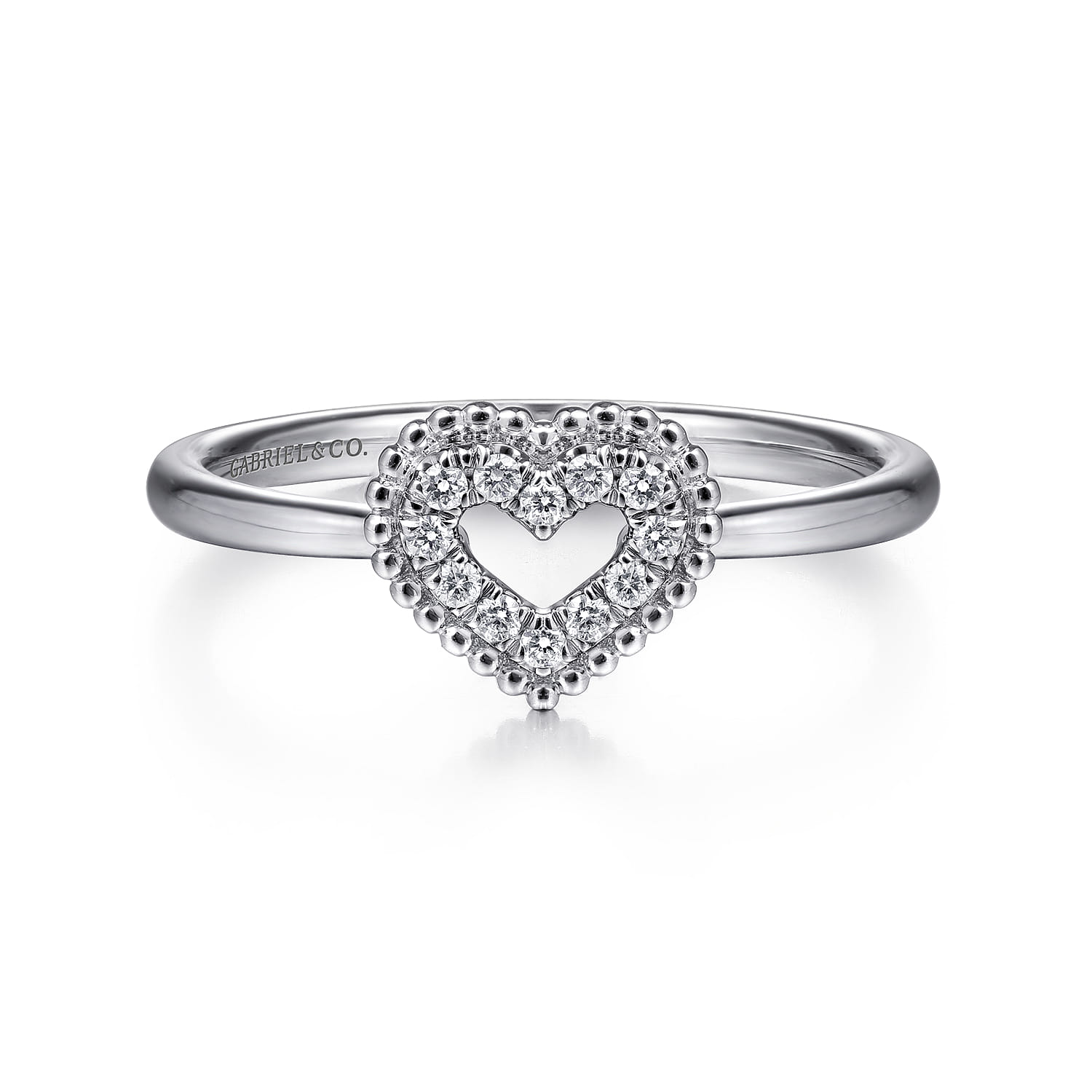 Promise Ring - 14K White Gold Diamond Pave Open Heart Promise Ring - 0.07 ct - Shot 1