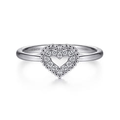 Promise Ring - 14K White Gold Diamond Pave Open Heart Promise Ring