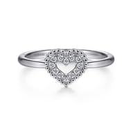 Promise Ring - 14K White Gold Diamond Pave Open Heart Promise Ring