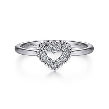 Promise Ring - 14K White Gold Diamond Pave Open Heart Promise Ring