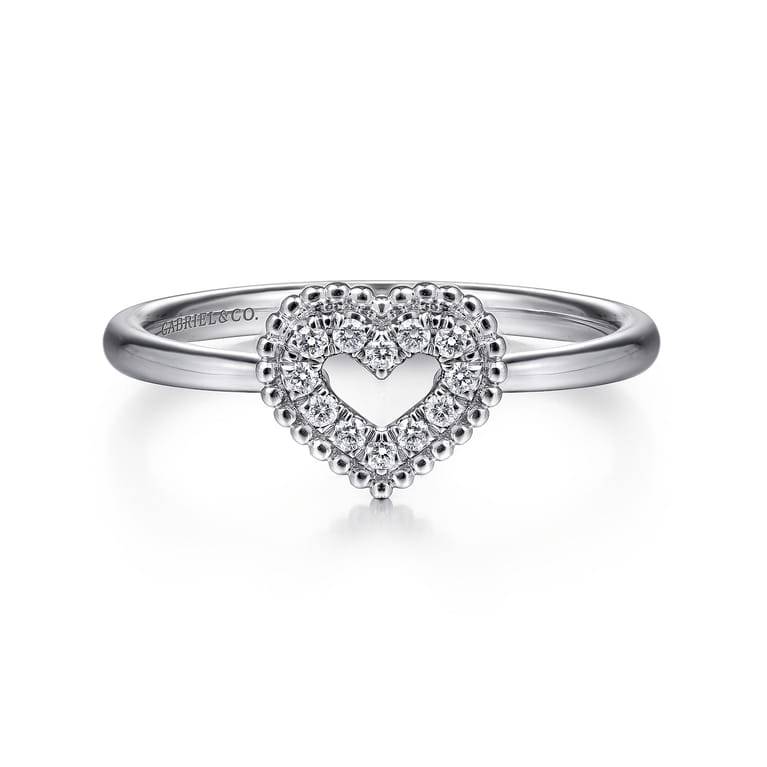 Promise Ring - 14K White Gold Diamond Pave Open Heart Promise Ring - 0.07 ct - Shot 1