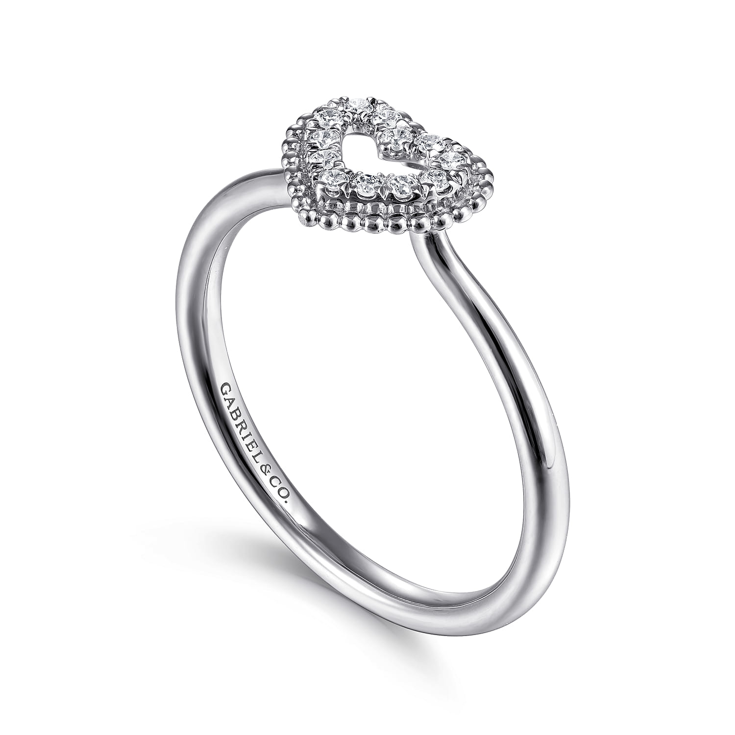 Promise Ring - 14K White Gold Diamond Pave Open Heart Promise Ring - 0.07 ct - Shot 3
