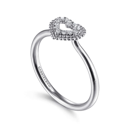 Promise Ring - 14K White Gold Diamond Pave Open Heart Promise Ring