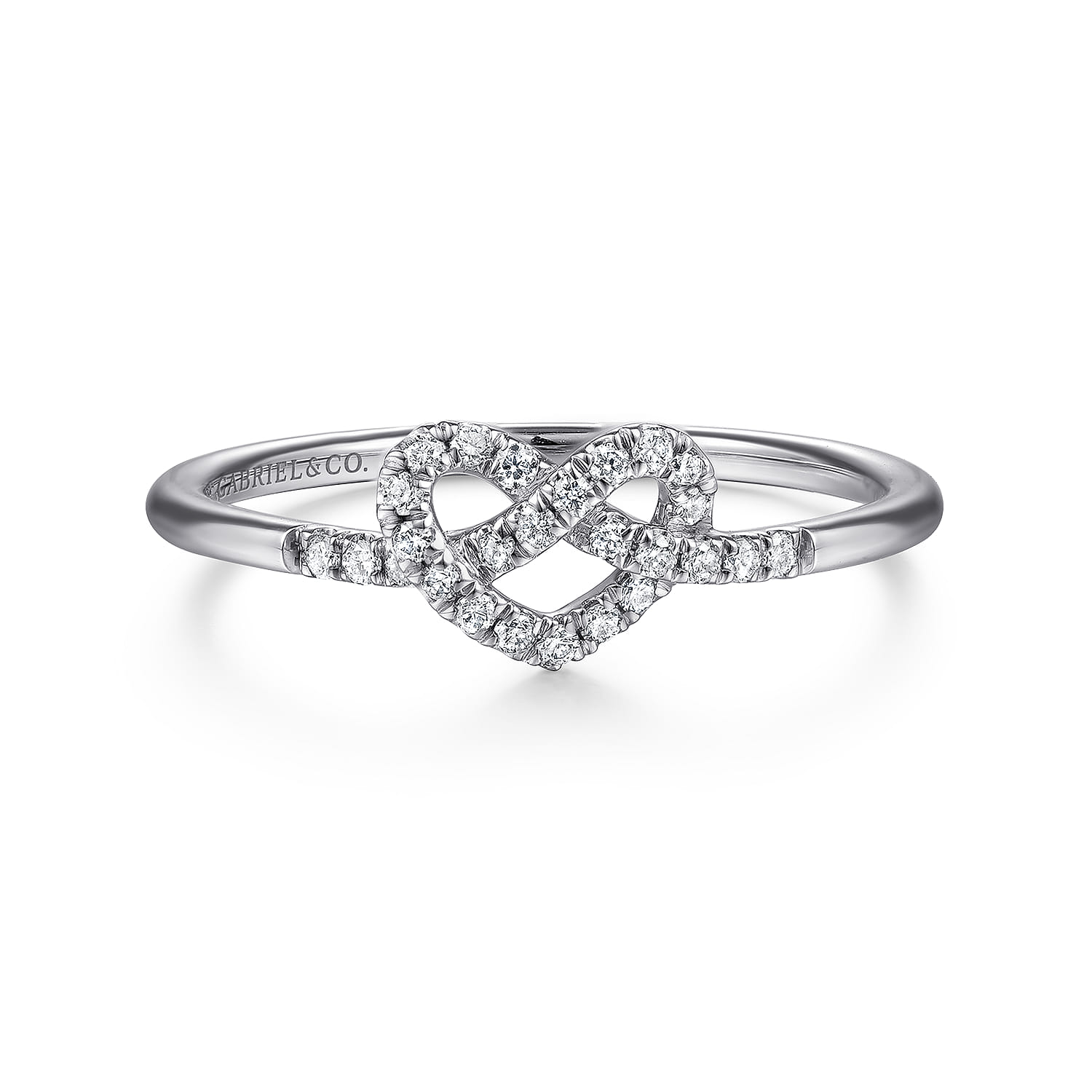 Promise Ring - 14K White Gold Diamond Pretzel Love Knot Heart Promise Ring - 0.16 ct - Shot 1