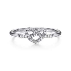 Promise Ring - 14K White Gold Diamond Pretzel Love Knot Heart Promise Ring