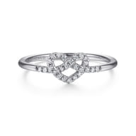 Promise Ring - 14K White Gold Diamond Pretzel Love Knot Heart Promise Ring
