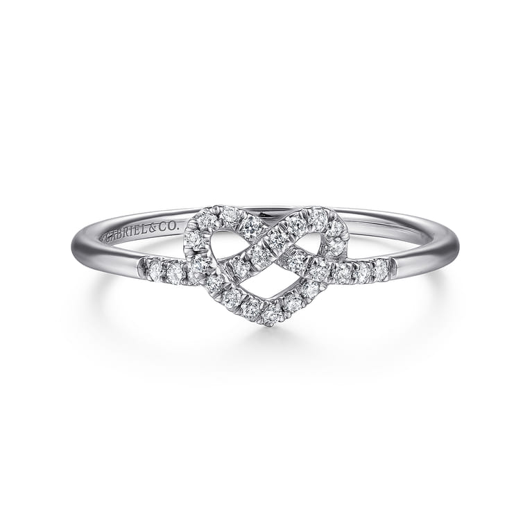 Promise Ring - 14K White Gold Diamond Pretzel Love Knot Heart Promise Ring - 0.16 ct - Shot 1