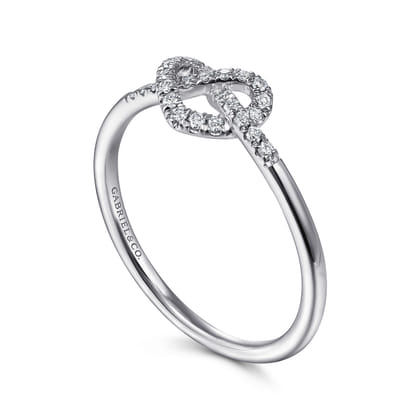 Promise Ring - 14K White Gold Diamond Pretzel Love Knot Heart Promise Ring