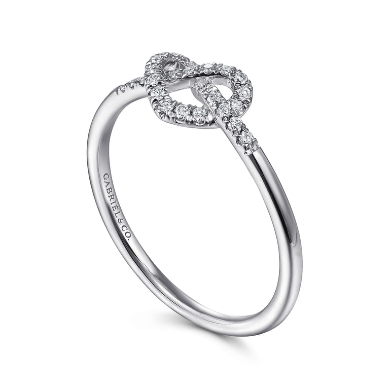 Promise Ring - 14K White Gold Diamond Pretzel Love Knot Heart Promise Ring - 0.16 ct - Shot 3