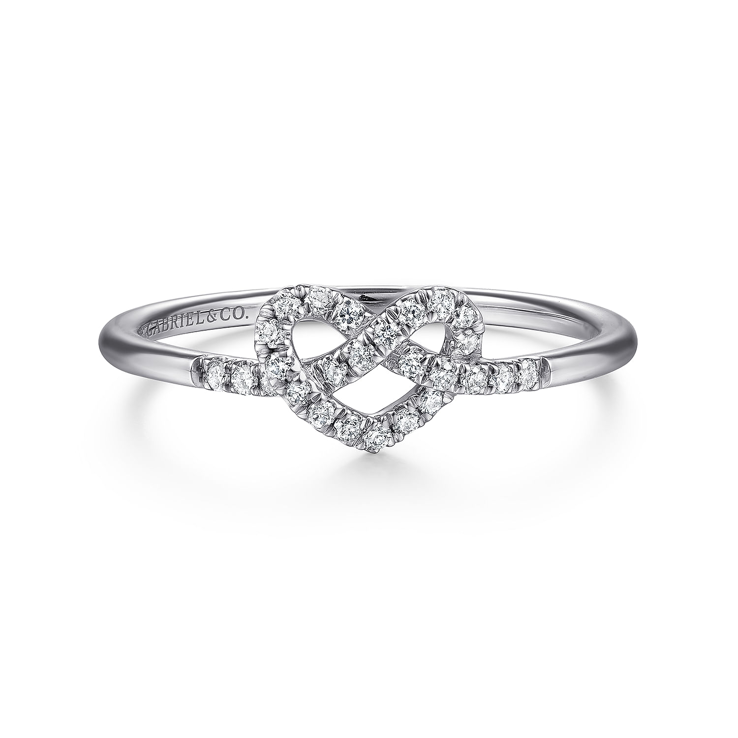 Promise Ring - 14K White Gold Diamond Pretzel Love Knot Heart Ring