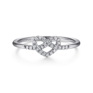Promise Ring - 14K White Gold Diamond Pretzel Love Knot Heart Ring