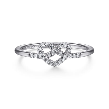 Promise Ring - 14K White Gold Diamond Pretzel Love Knot Heart Ring