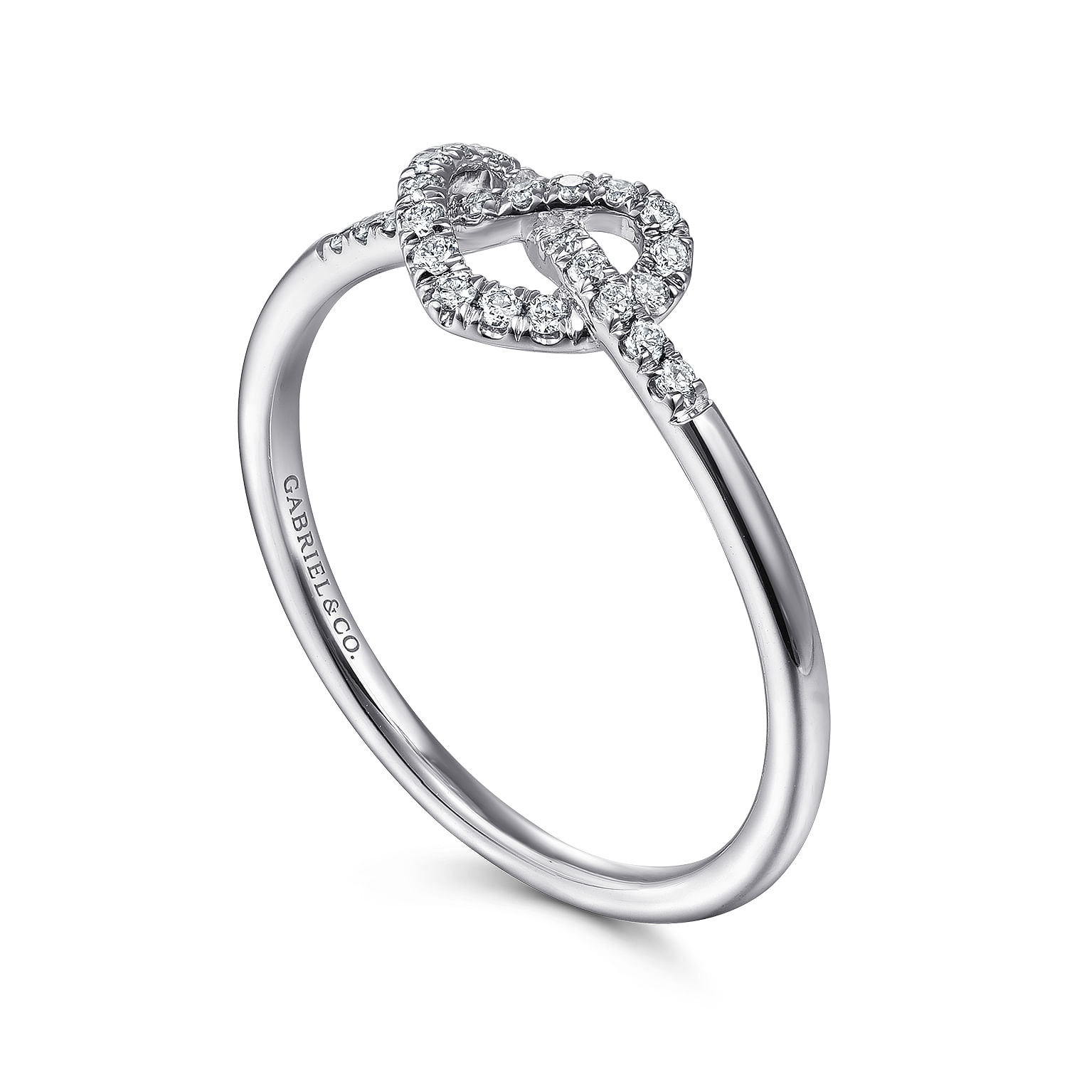 Promise Ring - 14K White Gold Diamond Pretzel Love Knot Heart Ring