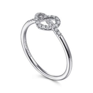 Promise Ring - 14K White Gold Diamond Pretzel Love Knot Heart Ring
