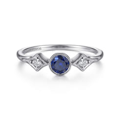 Promise Ring - 14K White Gold Diamond and Sapphire 3 Stone Promise Ring