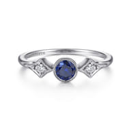 Promise Ring - 14K White Gold Diamond and Sapphire 3 Stone Promise Ring