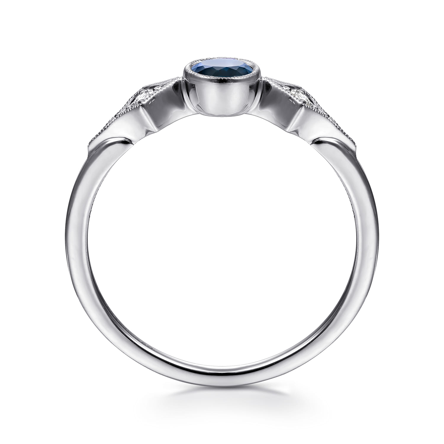 Promise Ring - 14K White Gold Diamond and Sapphire 3 Stone Promise Ring - 0.05 ct - Shot 2