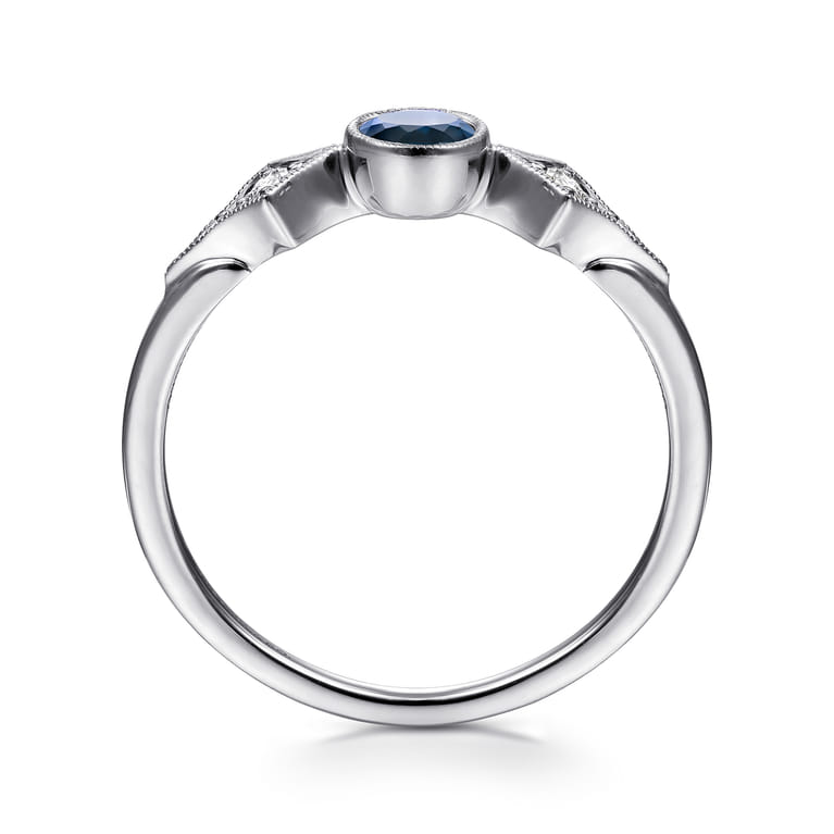 Promise Ring - 14K White Gold Diamond and Sapphire 3 Stone Promise Ring - 0.05 ct - Shot 2