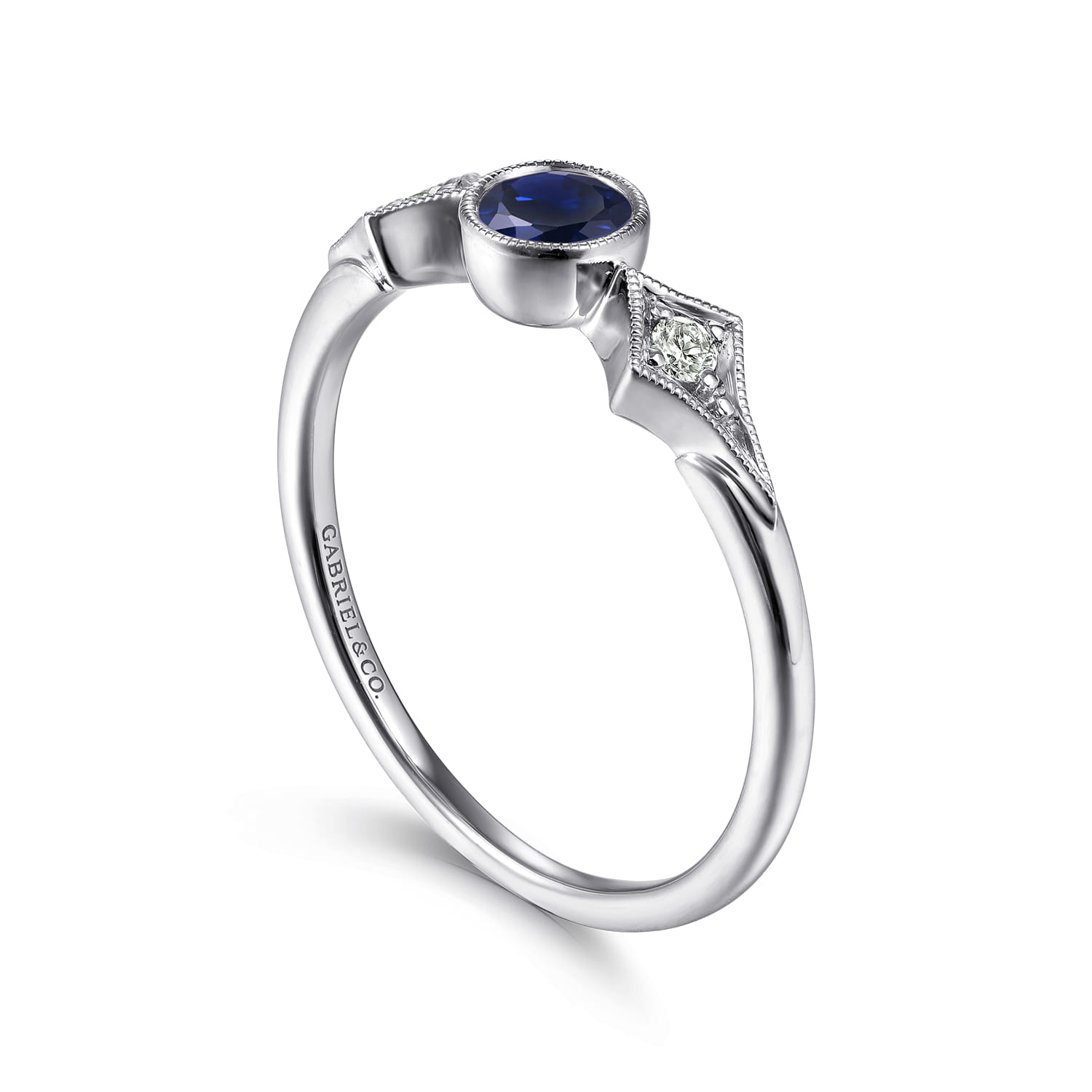 Promise Ring - 14K White Gold Diamond and Sapphire 3 Stone Promise Ring - 0.05 ct - Shot 3
