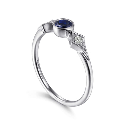 Promise Ring - 14K White Gold Diamond and Sapphire 3 Stone Promise Ring