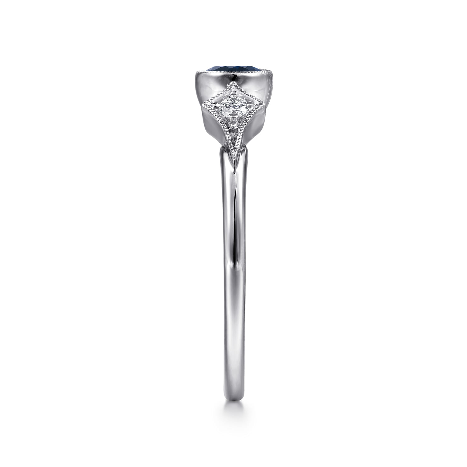 Promise Ring - 14K White Gold Diamond and Sapphire 3 Stone Promise Ring - 0.05 ct - Shot 4