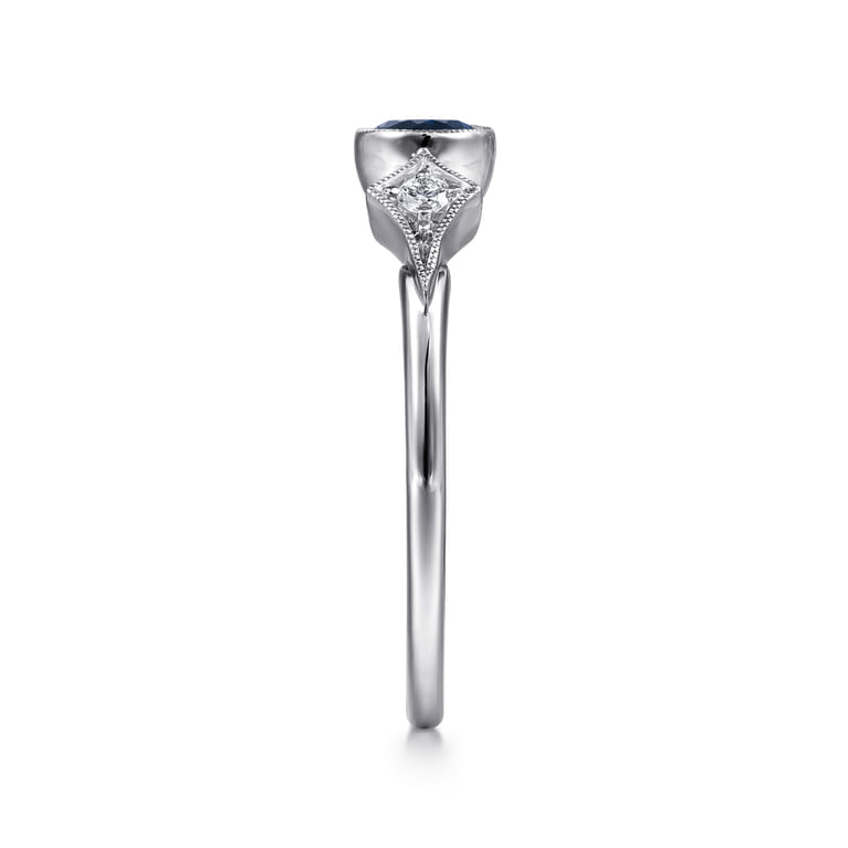 Promise Ring - 14K White Gold Diamond and Sapphire 3 Stone Promise Ring - 0.05 ct - Shot 4